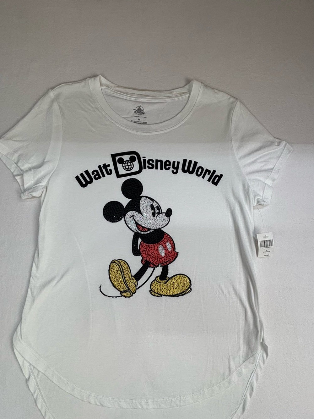 Woman’s Disney White Short Sleeve Mickey Graphic Tee with Red & Yellow